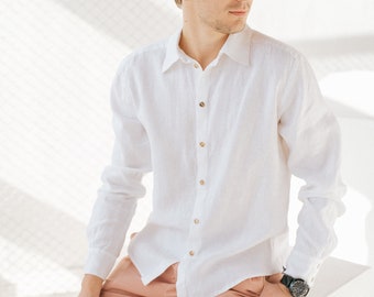 Linen shirt, Linen button down men's shirt, White linen button shirt, Linen shirt men's, Linen summer shirt, Long sleeve linen shirt