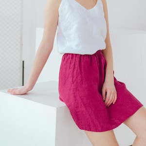 Basic linen skirt, Elastic waist skirt with pockets, Soft and comfy linen skirt, Women summer skirt, Pink women skirt,Women&#39;s linen cloth