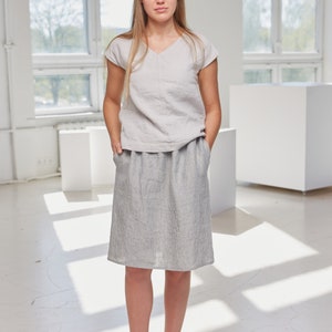 Basic Linen Skirt Elastic Waist Skirt With Pockets Soft and Comfy Linen Skirt Women Summer Skirt Grey Women Skirt women s Linen Cloth Etsy Ireland