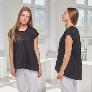 Linen top, Washed linen shirt, Black linen summer tunic, Linen top for women, Flax top, Women's shirt, Black linen t shirt, Loose fit blouse