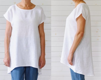 Linen tunic, Washed linen tunic shirt, White linen summer tunic, Linen tunic shirt, Flax tunic, Linen top, Flax top, Oversized linen tee