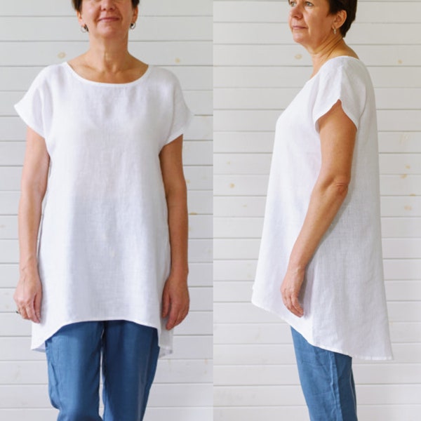 Linen tunic, Washed linen tunic shirt, White linen summer tunic, Linen tunic shirt, Flax tunic, Linen top, Flax top, Oversized linen tee