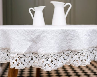 Linen tablecloth, White round linen tablecloth, Linen Christmas tablecloth round, Dining tablecloth in white, Linen round tablecloth