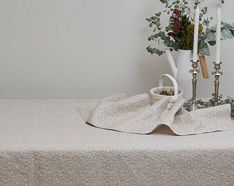 LINEN TABLECLOTH, Flower pattern dining tablecloth, Grey linen tablecloth rectangle, Dining linen tablecloth, Light grey feast tablecloth