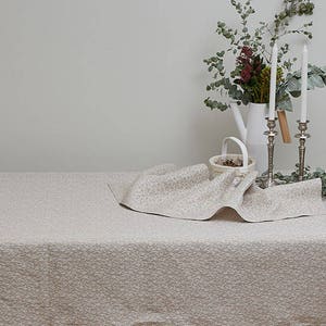 LINEN TABLECLOTH, Flower pattern dining tablecloth, Grey linen tablecloth rectangle, Dining linen tablecloth, Light grey feast tablecloth