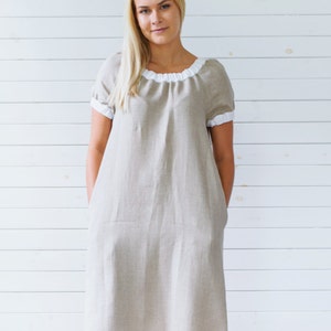 Linen dress, Gray linen tunic, Short sleeve linen summer dress with pockets, Flax summer dress, Gray linen summer dress, Linen dress gray