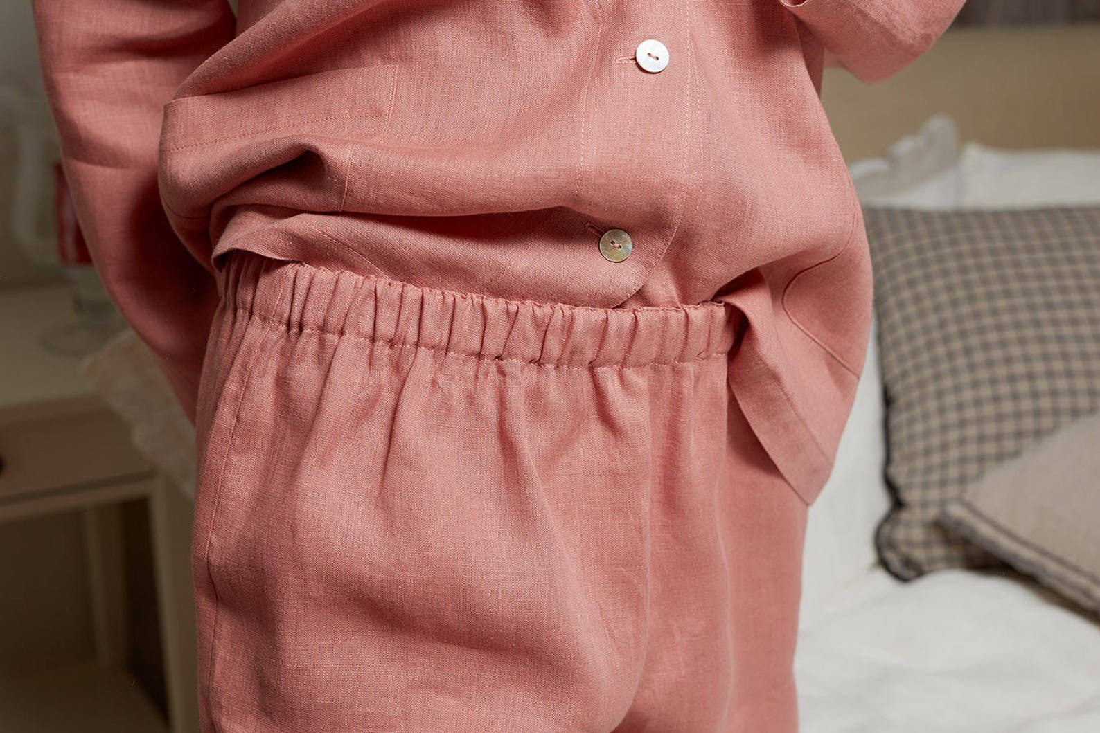 Linen PAJAMAS Set, Peach Pink Women's Homewear, Women's Linen Sleepwear