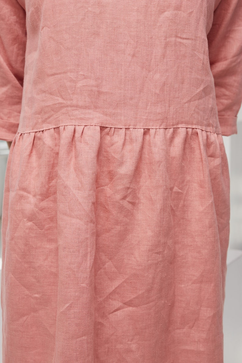 Linen summer dress, Women's smock dress with 3/4 sleeves, Washed linen summer dress, Soft summer tunic, Organic dress with pockets, Softened image 4