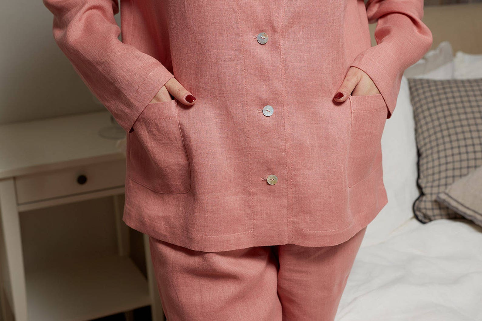 Linen PAJAMAS Set, Peach Pink Women's Homewear, Women's Linen Sleepwear
