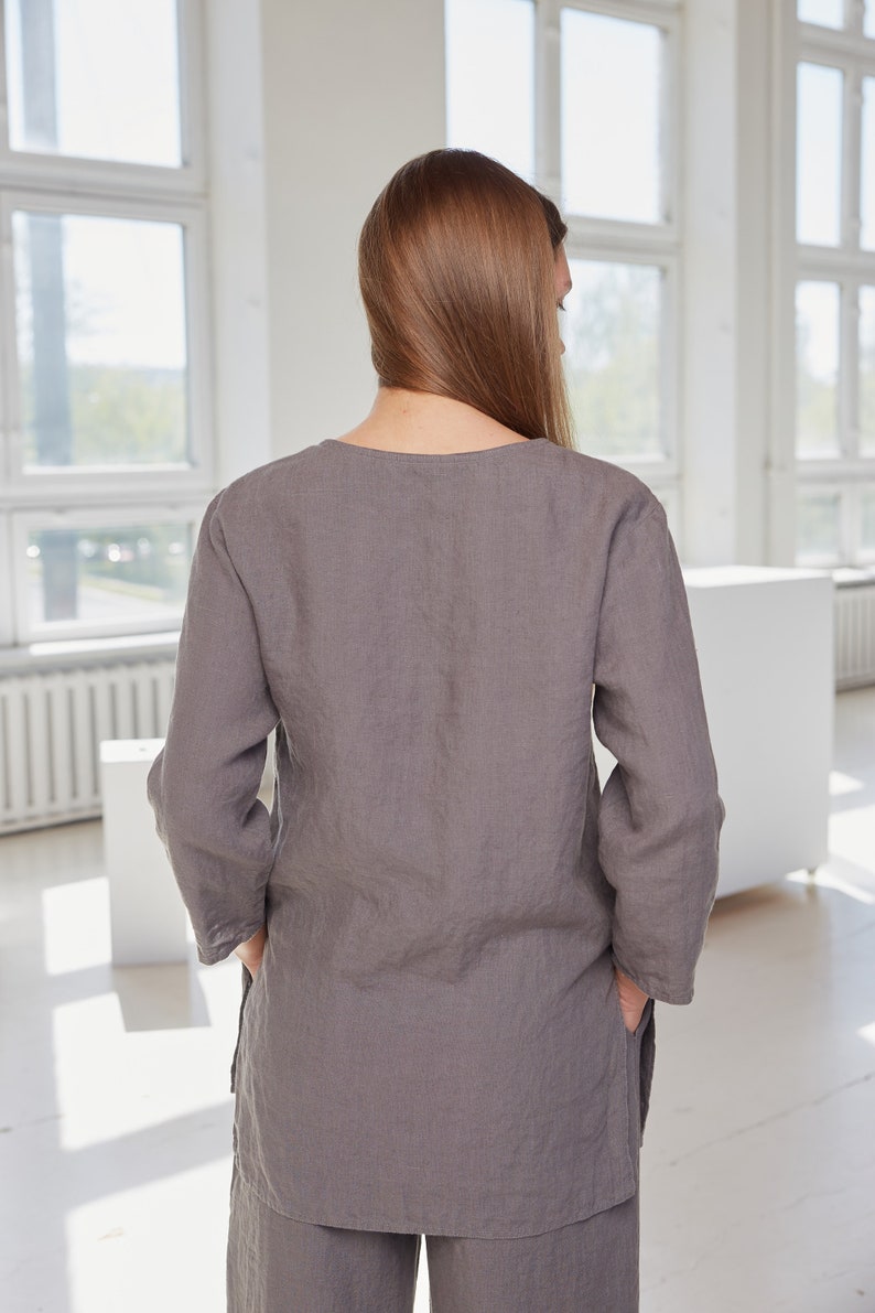 Long Linen Shirt, Japanese Style Tunic, Washed Linen Women's Shirt ...