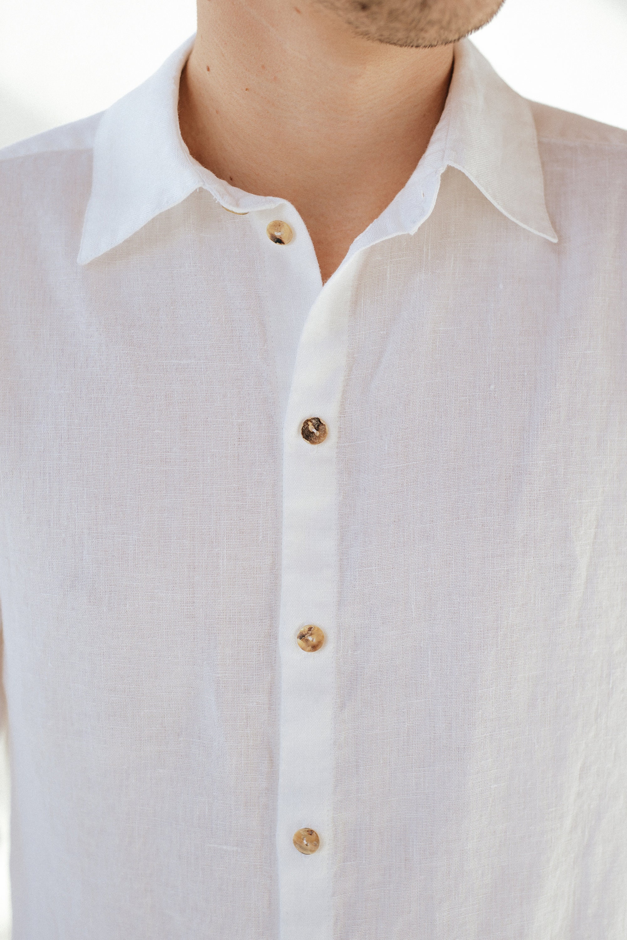 Linen Shirt, Linen Button Down Men's Shirt, White Linen Button Shirt
