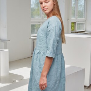 Linen summer dress, Women's smock dress with 3/4 sleeves, Washed linen summer dress, Soft summer tunic, Organic dress with pockets, Softened image 8