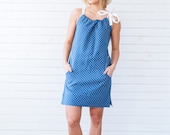 Linen summer dress, Linen dress with polka dots in blue, Blue summer tunic, Linen dress, Blue polka dot dress, Flax summer dress