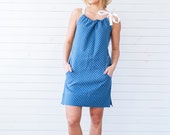 Lin d’été, robe en lin avec polka robe pois en tunique d’été bleu, bleu, lin, robe bleu à pois, robe d’été lin