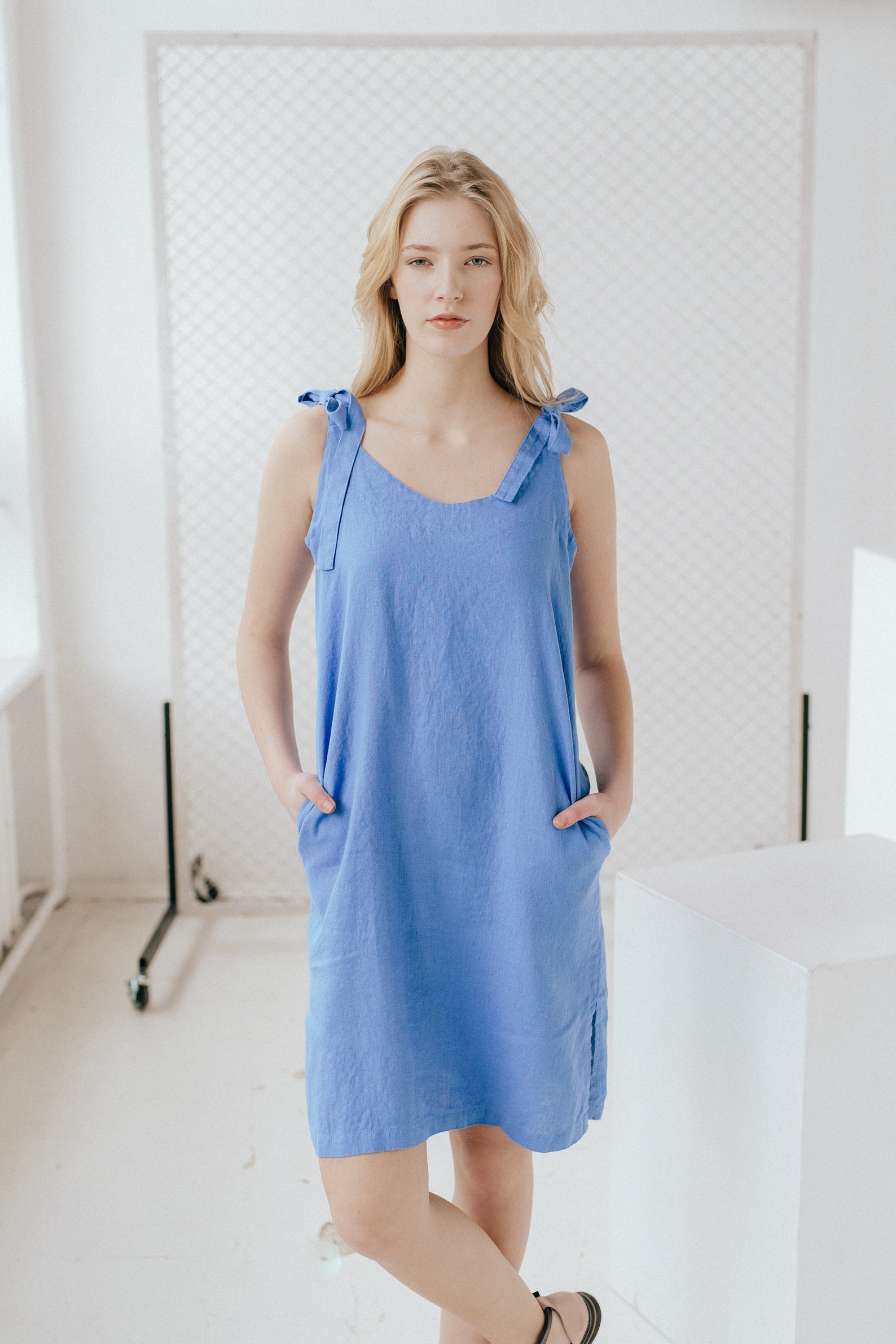 Linen Slip Dress Blue Linen Dress With Ties Strappy Linen - Etsy