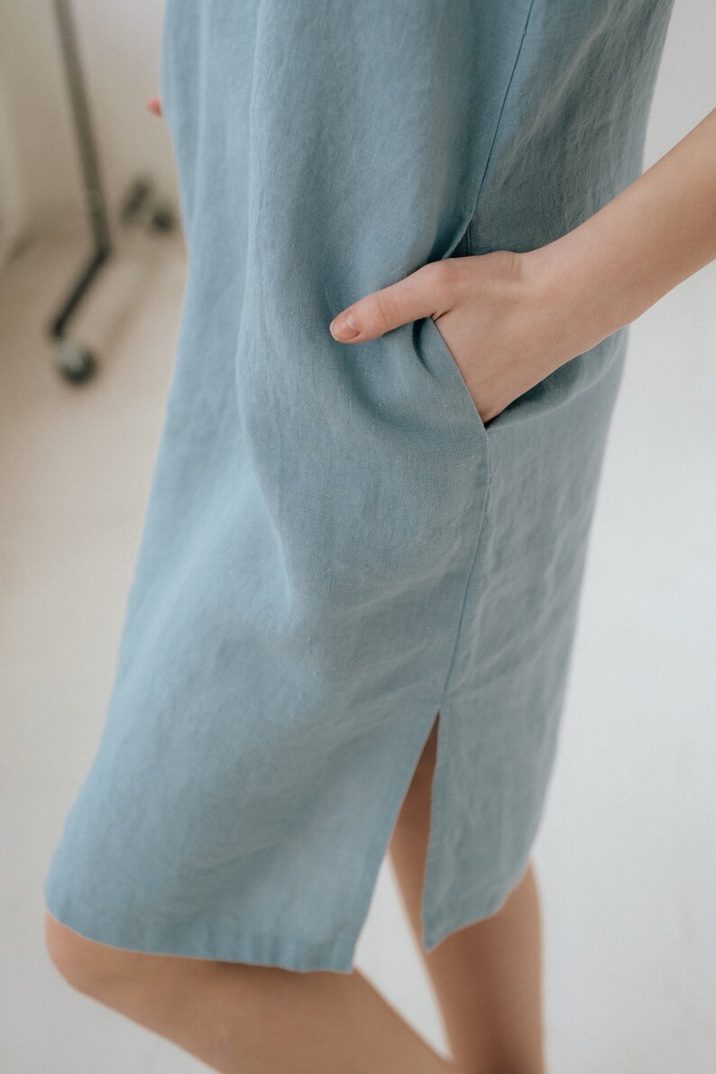 Linen Slip Dress, Blue Linen Dress With Ties, Strappy Linen Dress ...