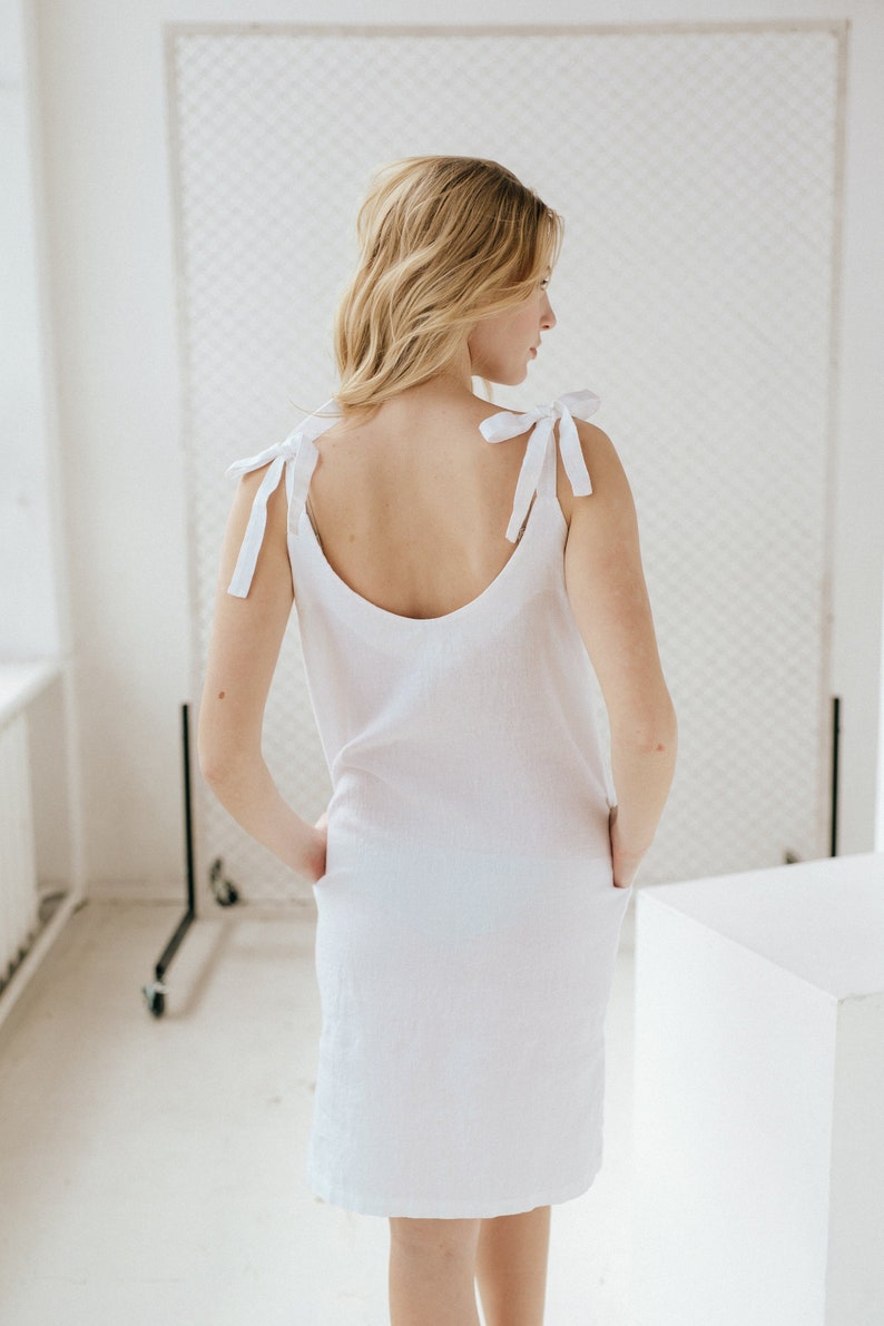 Linen Slip Dress White Linen Dress With Ties Strappy Linen Etsy