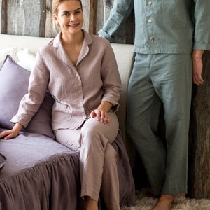 Linen PAJAMAS set, Organic linen men's homewear, Men's linen sleepwear, Stone washed linen pajamas, Linen PJ's, Organic linen pyjamas set image 2