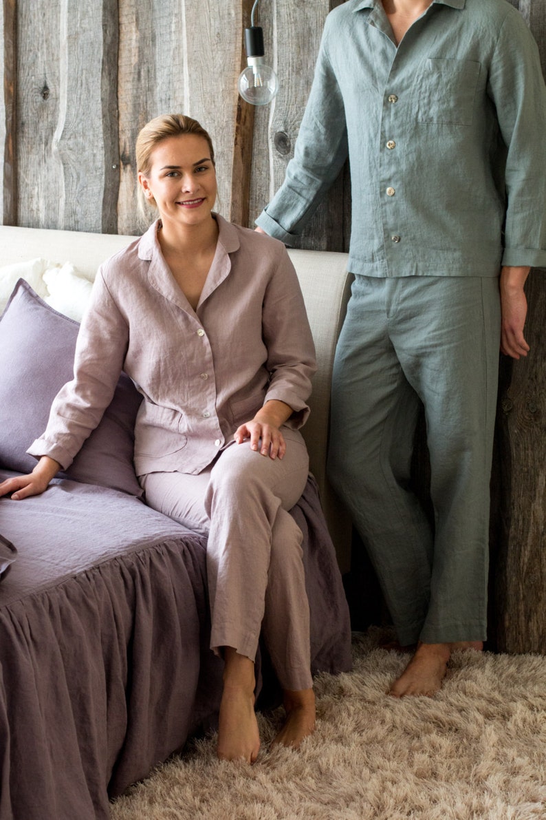 Linen PAJAMAS set, Organic linen men's homewear, Men's linen sleepwear, Stone washed linen pajamas, Linen PJ's, Organic linen pyjamas set image 2