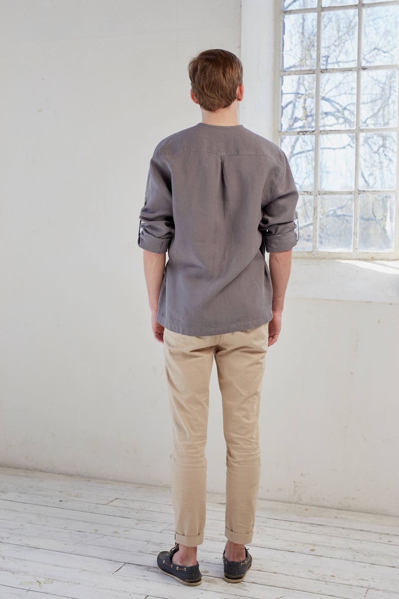 Linen shirt men/'s Long sleeve linen shirt,Roll up sleeve linen shirt Linen men/'s shirt Brown linen shirt Linen summer shirt Linen shirt