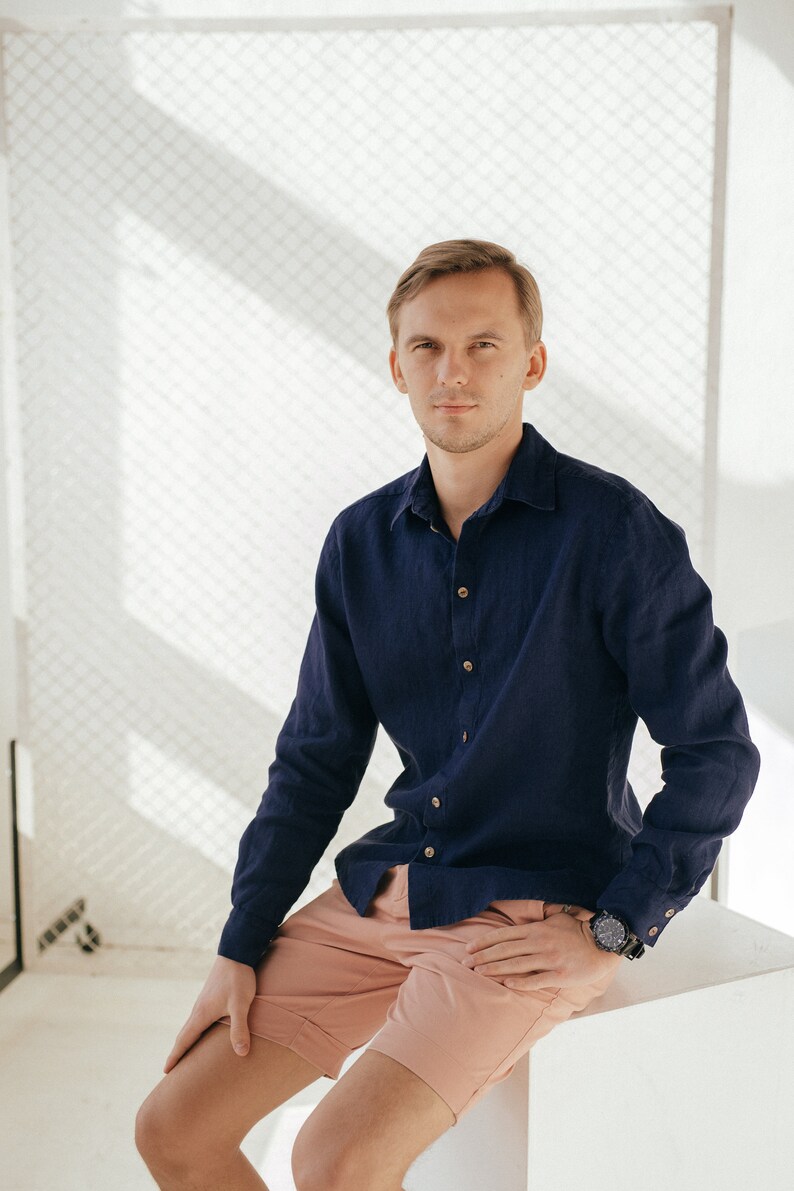 mens linen white button down