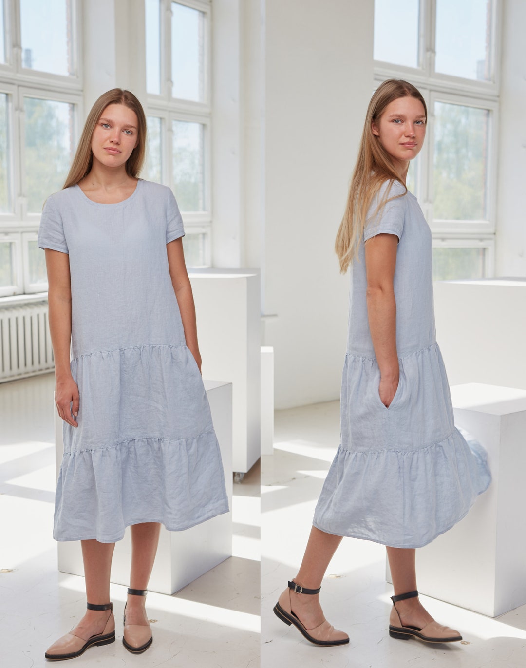 Linen Summer Dress Washed and Soft Linen Dress Layered Linen - Etsy