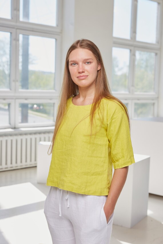yellow linen top
