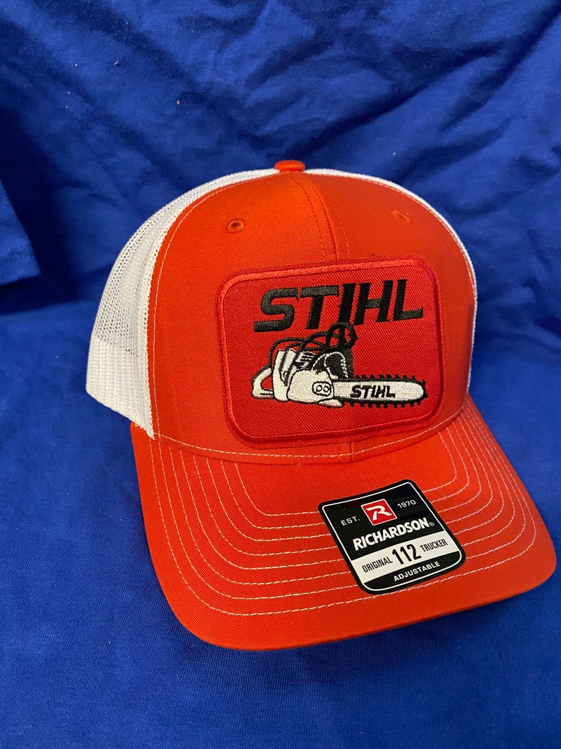 Orange White Stihl Chainsaw Patch Cap Custom Trucker Hat Etsy
