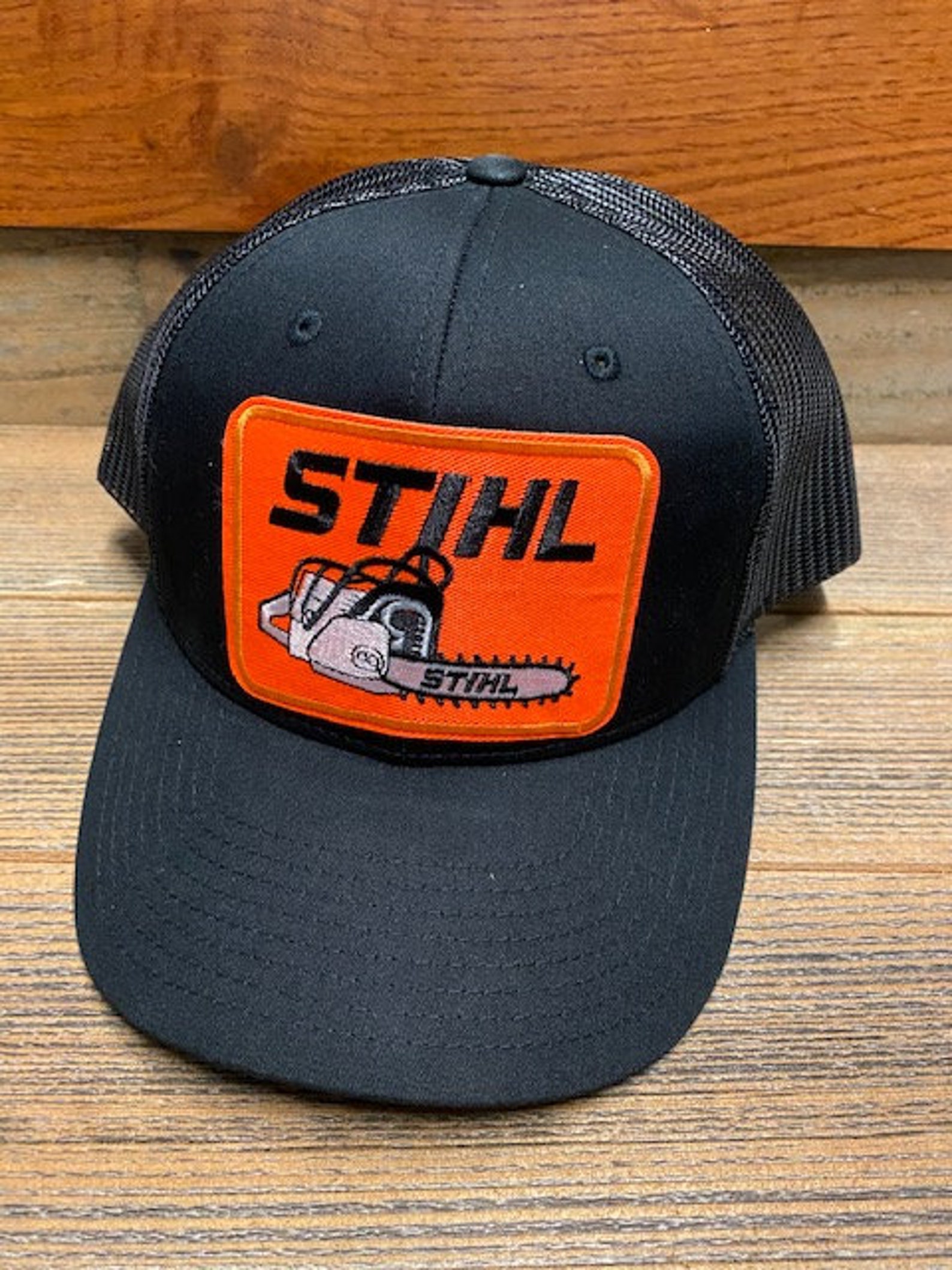 Black Stihl chainsaw patch cap custom trucker hat richardson Etsy