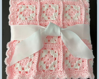 Pink Baby Blanket Crocheted for Newborn Girl, Nursery or Shower Gift.