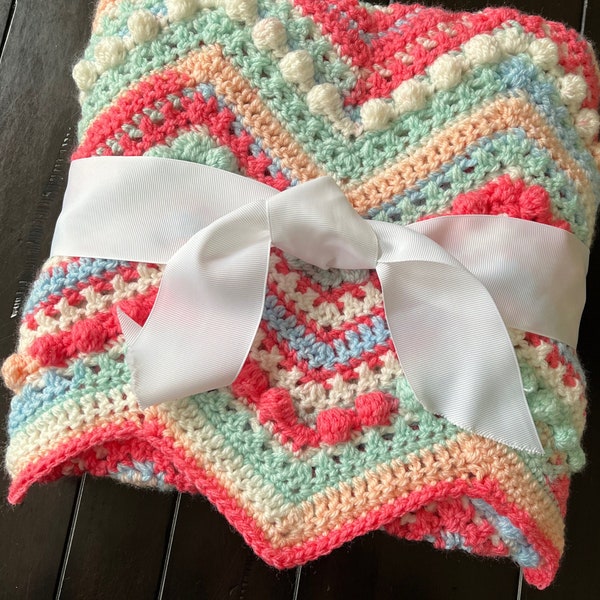 Coral Baby Blanket, Crocheted Aqua Baby Blanket, Crochet Baby Blanket, Summer Baby Shower Gift, Pastel Crochet Baby Blanket, Coral Reef Baby