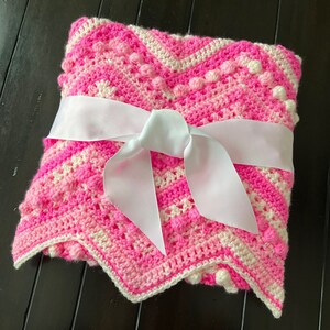 Handmade Crochet Baby Blanket: Pink Ripple Bobble Design