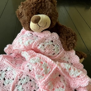Hand-Crocheted Pink & White Doll Blanket: Granny Square Pattern