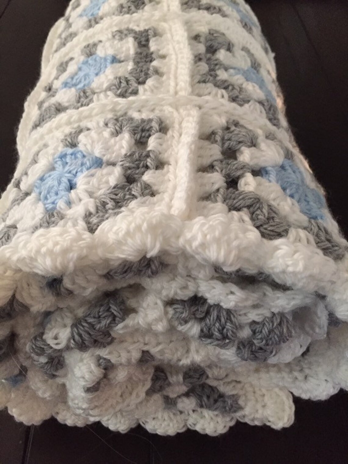 Blue and Gray Baby Blanket Baby Boy Blanket Crocheted Baby Etsy