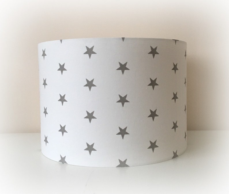 White With Grey Stars Lampshade Handmade In 30cm Drum Nursery Bedroom