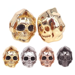CZ Pave Demon Skull Bead, Gold Silver RoseGold Black Color Skull Head Brass Spacer Beads For Men Bracelet Making Finding Jewelry, 1Pcs
