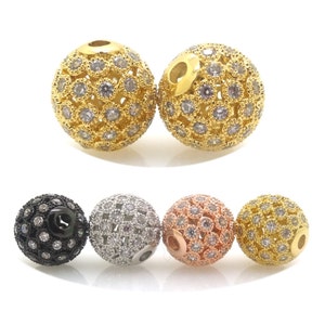 18k Oro Hollow Filigree Rotondo Perline, Perline di metallo di Micro Pave, 8mm 10mm 12mm Ottone Micro Pave C