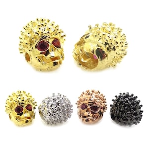 2Pc Rose Gold/Gold/Silver/Gun Black Micro Pave Red Eye CZ Skull Beads For Atolyewolf Bracelets DIY Jewelry Charm Beatles Bead