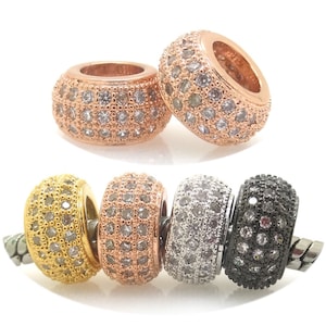 5*10mm CZ Pave European Bead,Micro Pave Cubic Zirconia Big Hole Beads Fits Pandora,Chamilia,European Charm Bracelets DIY Spacer Metal  Beads