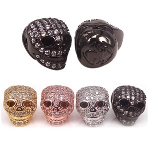 CZ Pave Skull Beads,black silver gold rose gold skull beads,For Bracelet Jewelry Making Loose Skull Metal Beads,Jewelry Craft Supplies