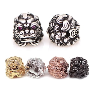 CZ pave Good fortune Pi Xiu beads,Gold Lion Beads,Chinese fortune bead, Silver Kylin Beads For Men Bracelet Making Spacer Metal Animal Beads