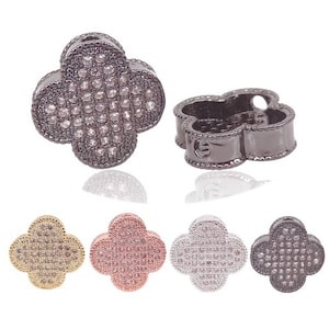 Contas de trevo de quatro folhas, conta espaçadora CZ Micro Pave, contas de zircônia CZ micro pave de cobre para mulheres DIY pulseira de pérolas descobertas de joias, 10 mm