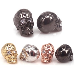 New Micro Pave Clear CZ Crystal skull beads,Pick a color - gunmetal, silver,gold,rose gold or mixed color-skull metal beads,8*9*10mm,2Pcs