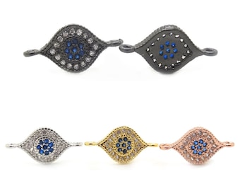 Blue Evil Eye Brass Connector,Micro Pave CZ Evil Eye Connector Charm Pendant Diy Bracelets Necklace Jewelry Making 8mm*16mm 2Pcs