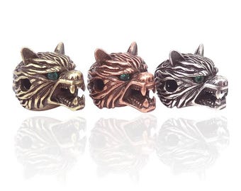 Antique bronze/gold/Silver Wolf Head Beads, Micro Pave CZ Wolf Beads, Wholesale Supplies For Jewelry Making Bracelet DIY Animal Spacer Beads