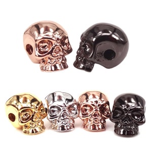 Skull Beads For Paracord,GunBlack 18kGold Silver Rose Gold,Halloween Skull,Gothic Skull,Side Drilled Metal Beads,Charms,MixedColors,8*9*11mm