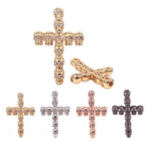 Jewelry Supplies Silver Black Gold Color Brass Metal CZ Jesus Cross Skull Skeleton Beads For Jewelry Making Accessories, Men Bracelet Charms