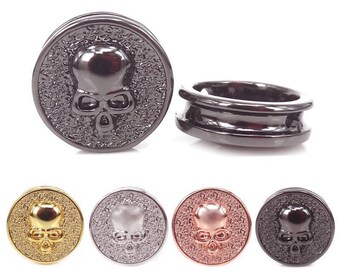 1pcs disc embedded in the skull beads, Gold/Silver/Black/Rose Gold Skull metal Beads, Skeleton Charms Bead, Men Bracelet Charms, 13mm