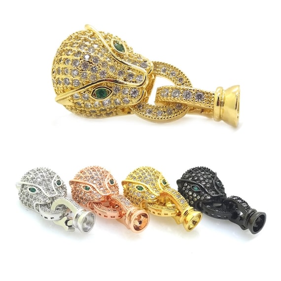 Unique 18k Gold Leopard Jewelry Clasp,micro Pave CZ Green Eye 