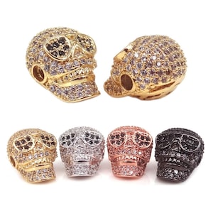 CZ Pave Skull Bead Finding Jewelry Component,Gold Silver RoseGold Black Plated Color Skull Head Brass Spacer Bead Finding For Jewelry Making